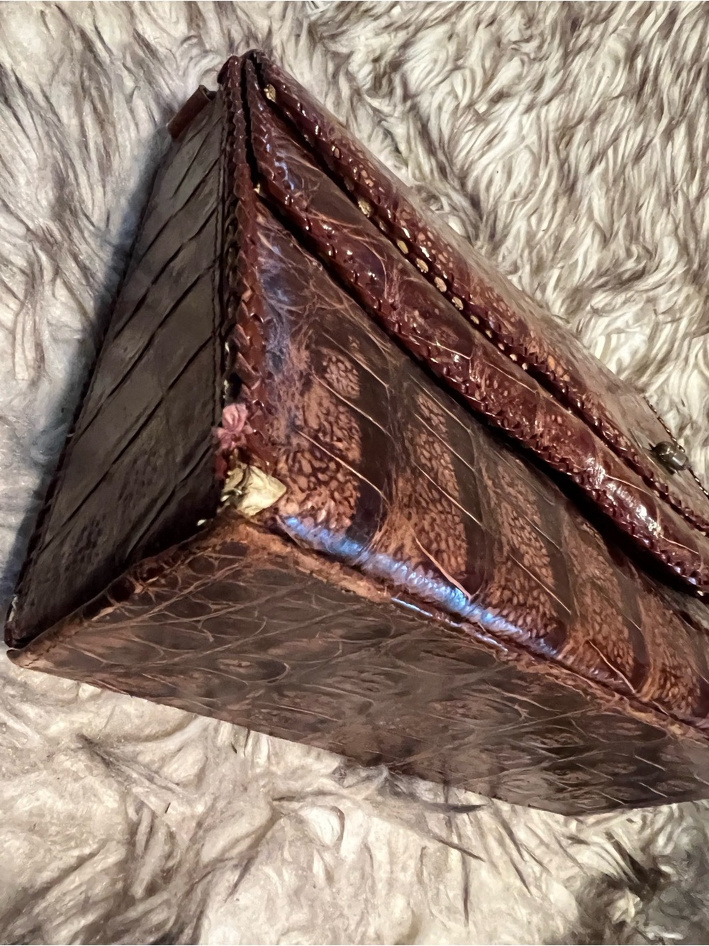 Vintage Brown ALLIGATOR Leather Clutch and Wristlet(2) Set (1 missing strap) - Picture 11 of 14